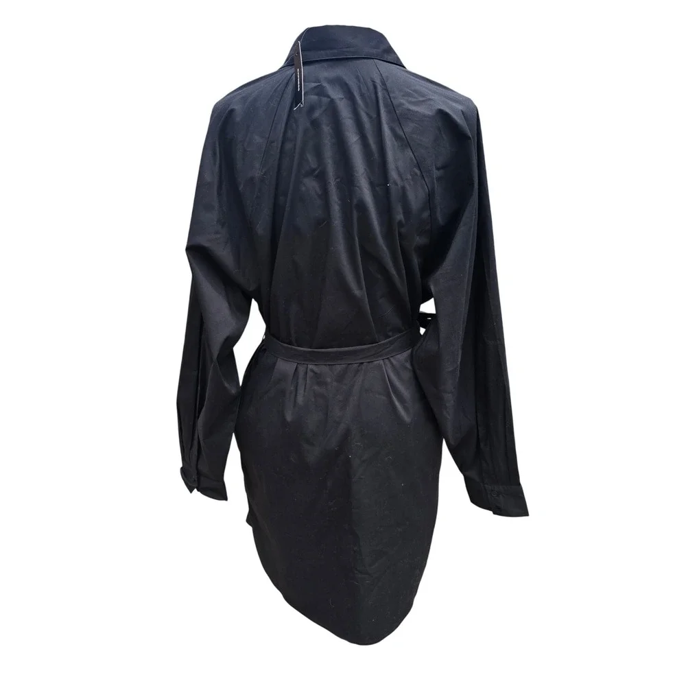Express NWT Portofino Shirt Dress Black Long Sleeve Tie Waist Mini Size Small
